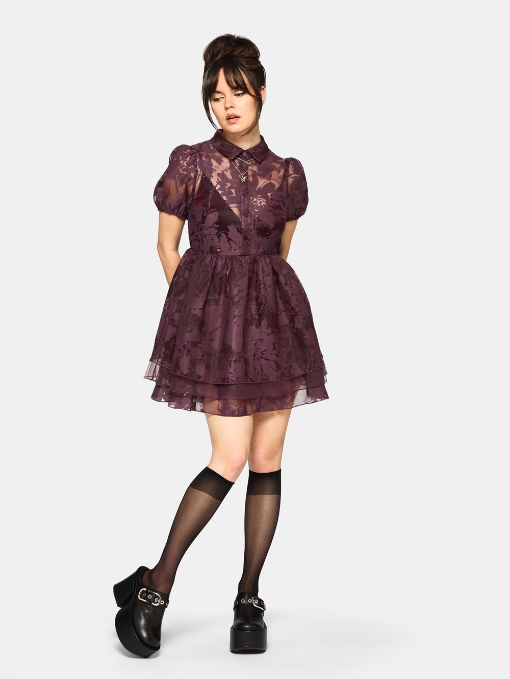 NWT Disturbia Spectre Layered Mini Shirt Dress in Burgundy US 16 / UK 20